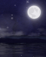 月齢表示もできる月が水面にゆらめき、ふわふわとダストが舞いあがります。妖精がときどき現われます。